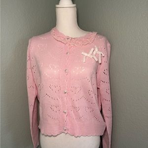 Heart designed pink cardigan. Super cute!